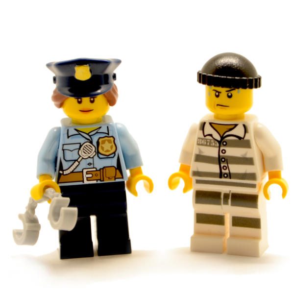 Lego Minifiguren Bandit und Polizistin mit Handschellen (Custom)